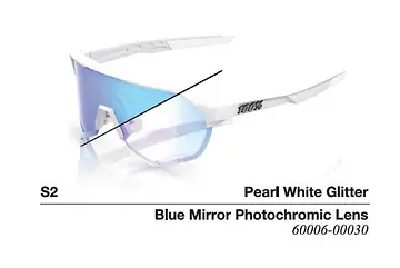 FIETSBRIL 100% S2 LE BASTILLE PEARL WHITE GLITTER BLUE MIRROR PHOTOCROMIC