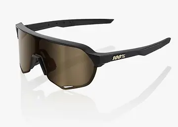 FIETSBRIL 100% S2 MATTE BLACK SOFT GOLD MIRROR LENS